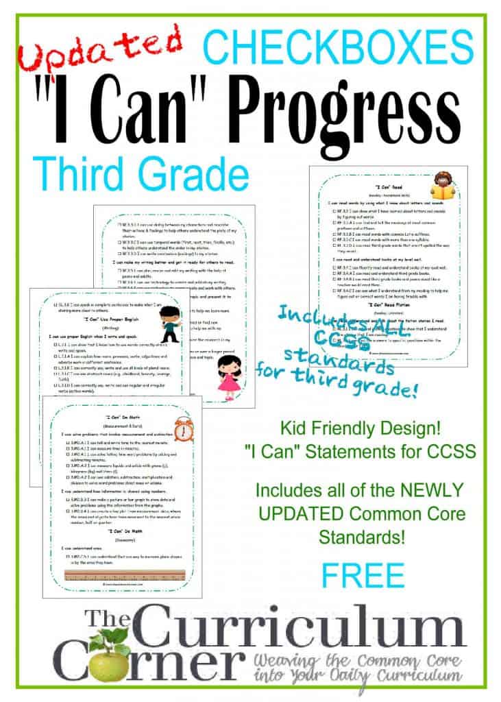 I Can Progress Checkboxes in Kid Friendly Language FREE Checklists from The Curriculum Corner