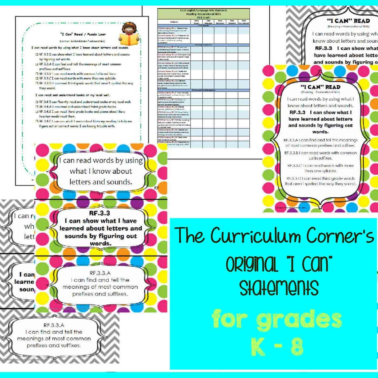 Everything CCSS "I Can" for K - 8 Grades - The Curriculum Corner 123