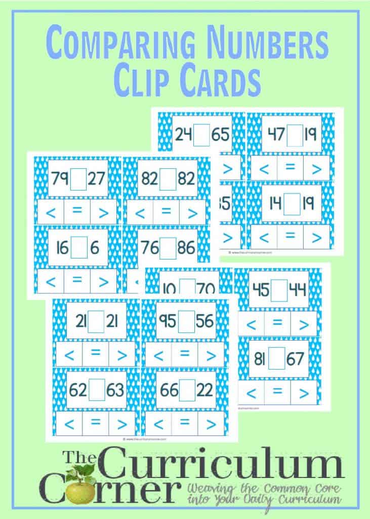Comparing 2 digit numbers clip cards the curriculum corner 123