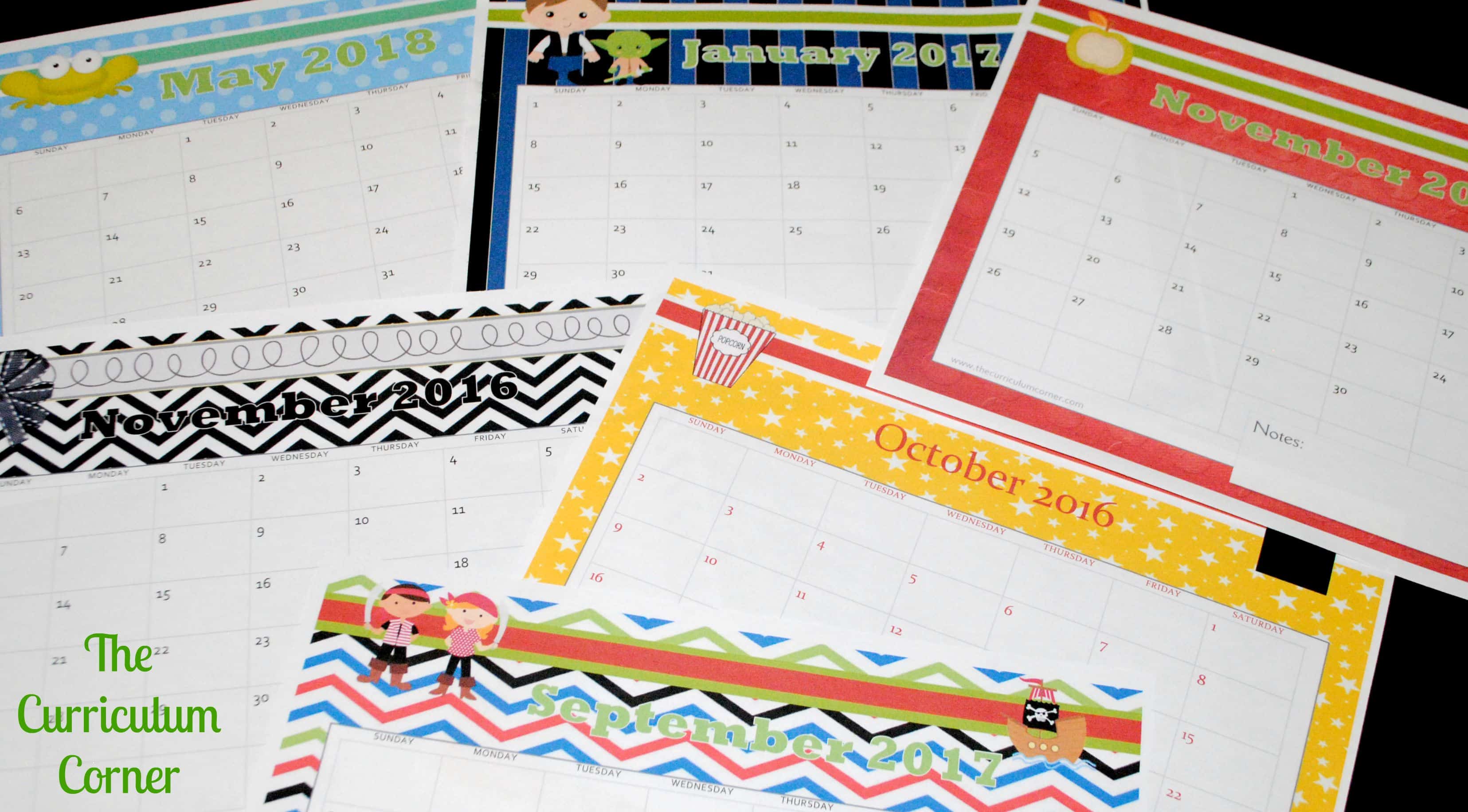 Free Teacher Calendar Pages The Curriculum Corner 123