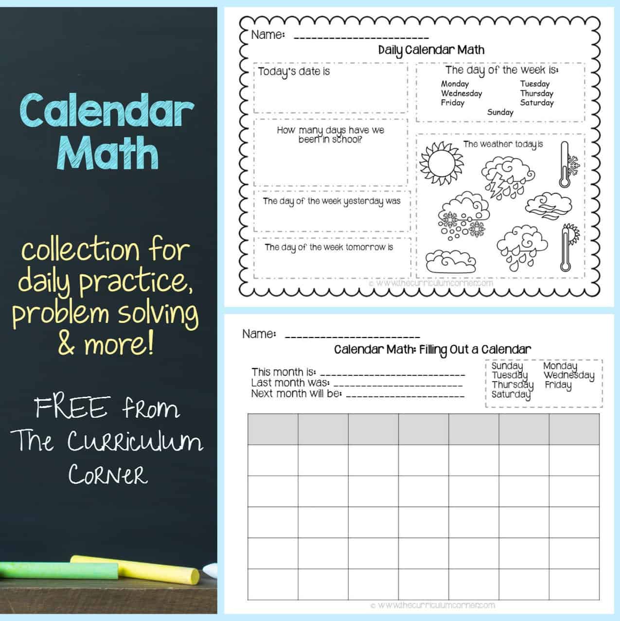 Calendar Math Collection The Curriculum Corner 123