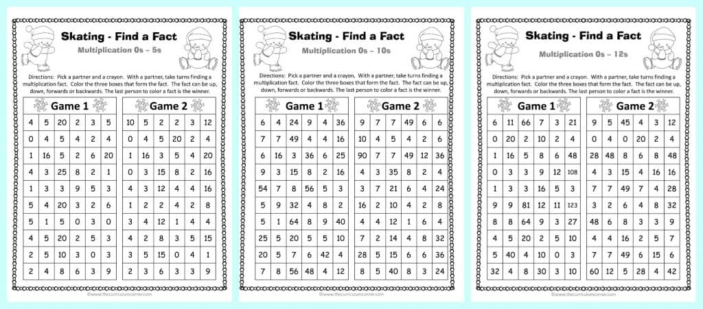 winter find a fact multiplication games the curriculum corner 123