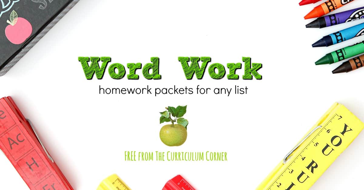 Word Work Homework for Any Words - The Curriculum Corner 123