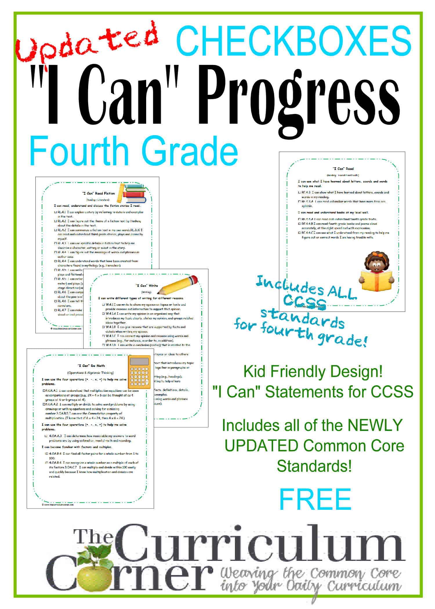 Kid Clip Art I Can Statements 4th Grade CCSS Checkboxes