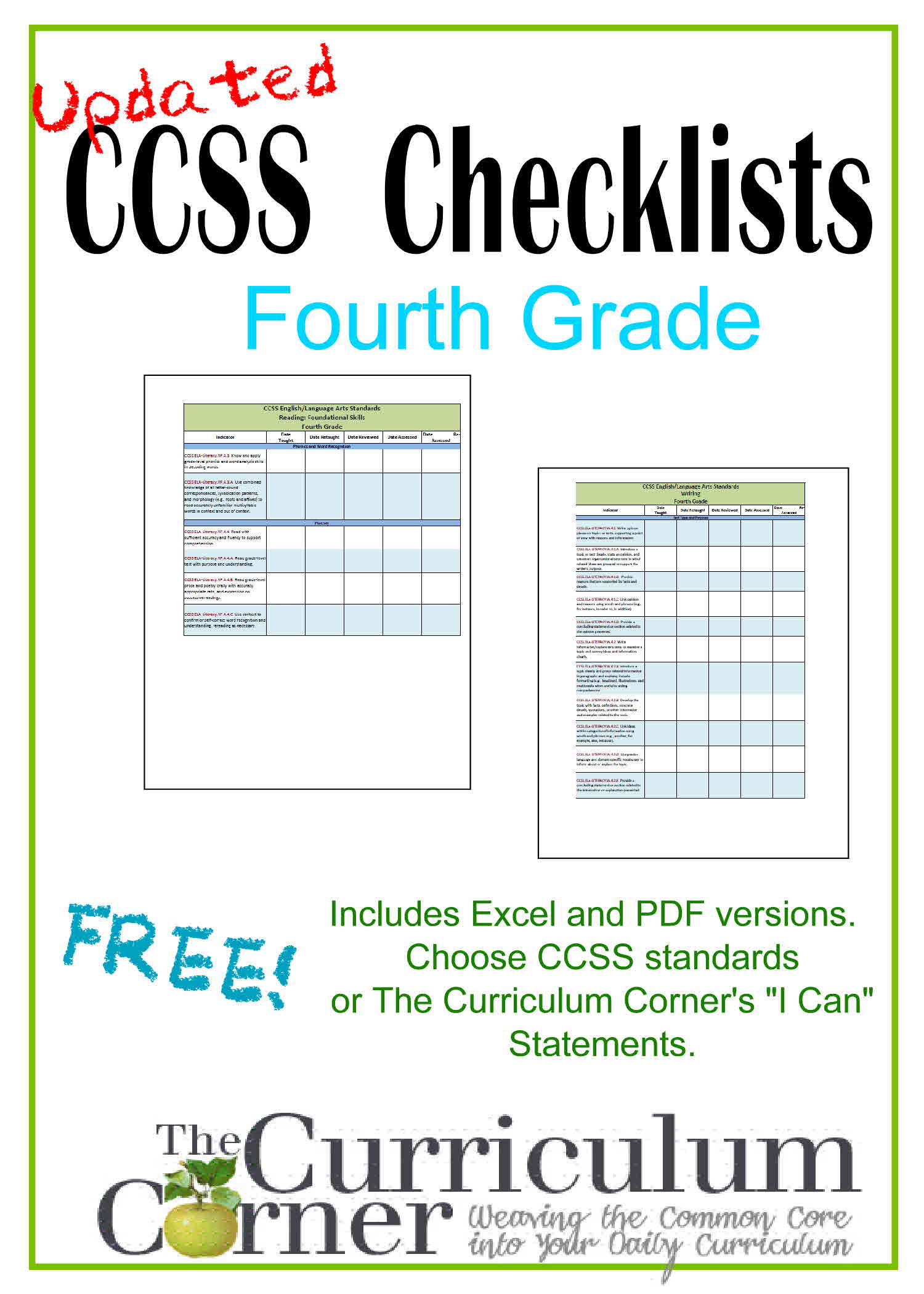 Updated 4th Grade CCSS and "I Can" Checklists - The Curriculum Corner 4-5-6