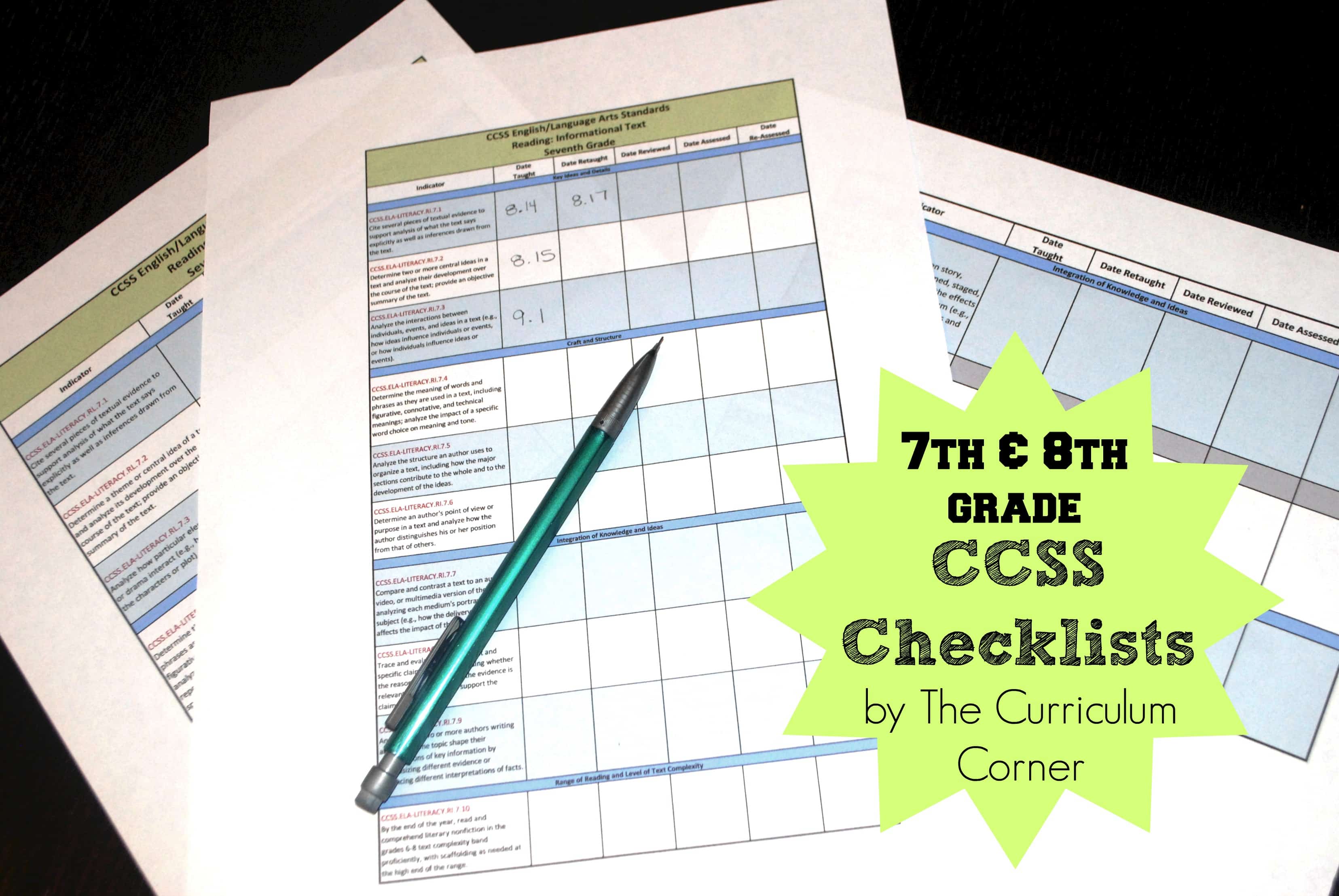 Updated 7th And 8th Grade CCSS Checklists The Curriculum Corner 4 5 6