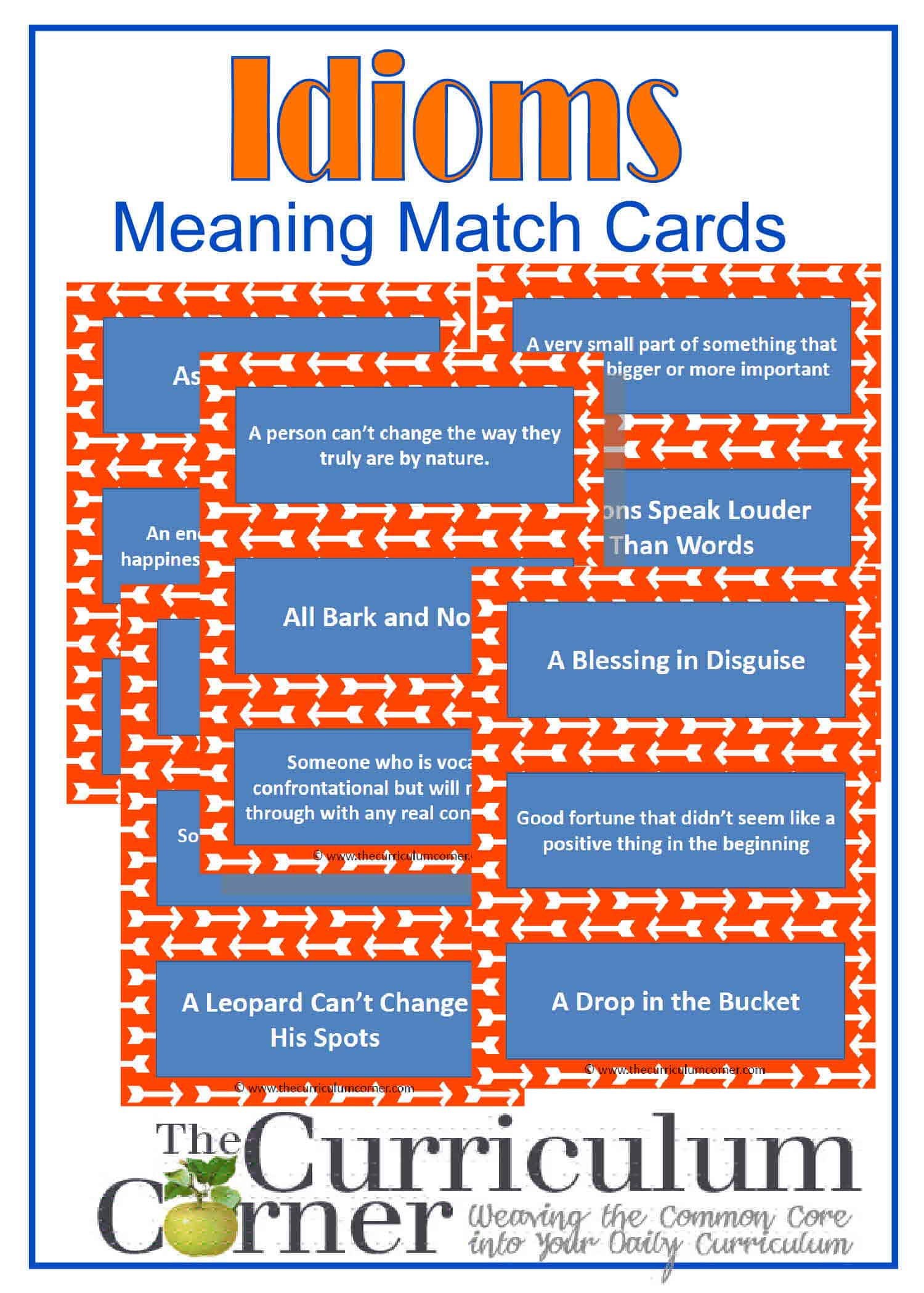 Practice With Idioms Meaning Match Cards The Curriculum Corner 4 5 6
