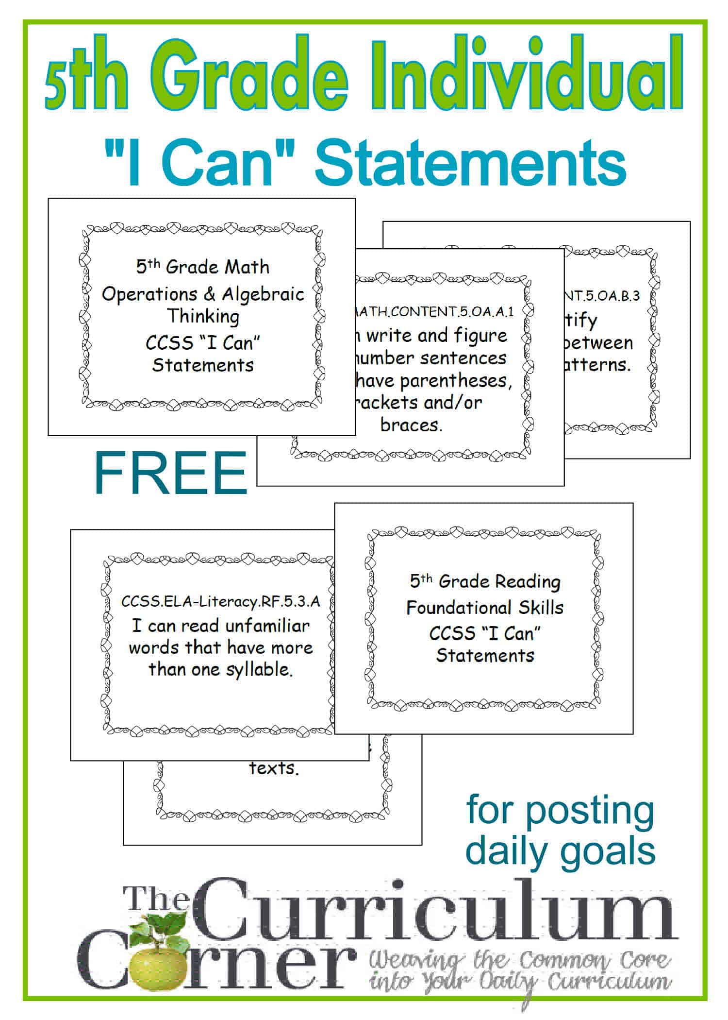 5th Grade Individual "I Can" Statement Posters (One Per Page) - The