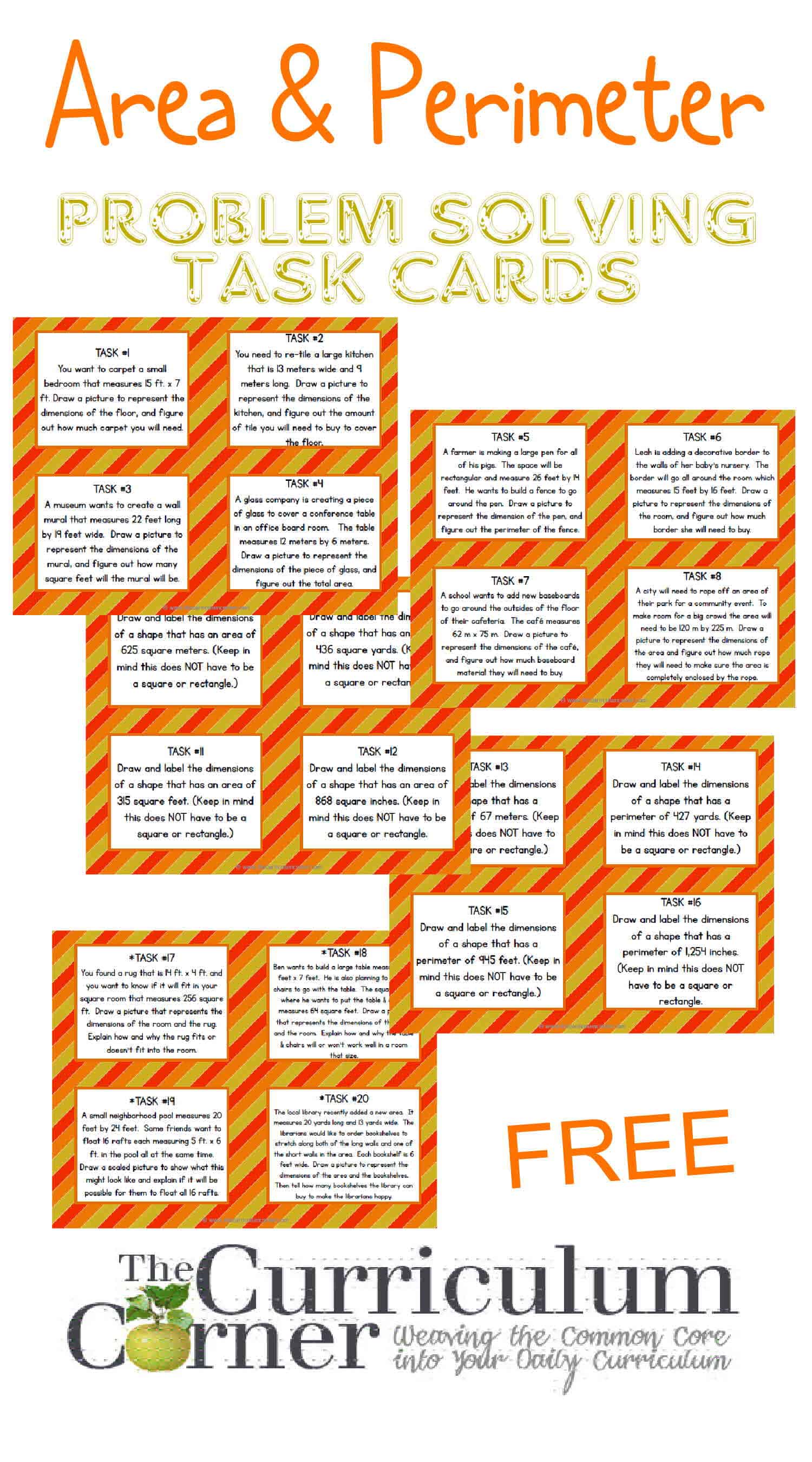 Area & Perimeter Task Cards - The Curriculum Corner 4-5-6