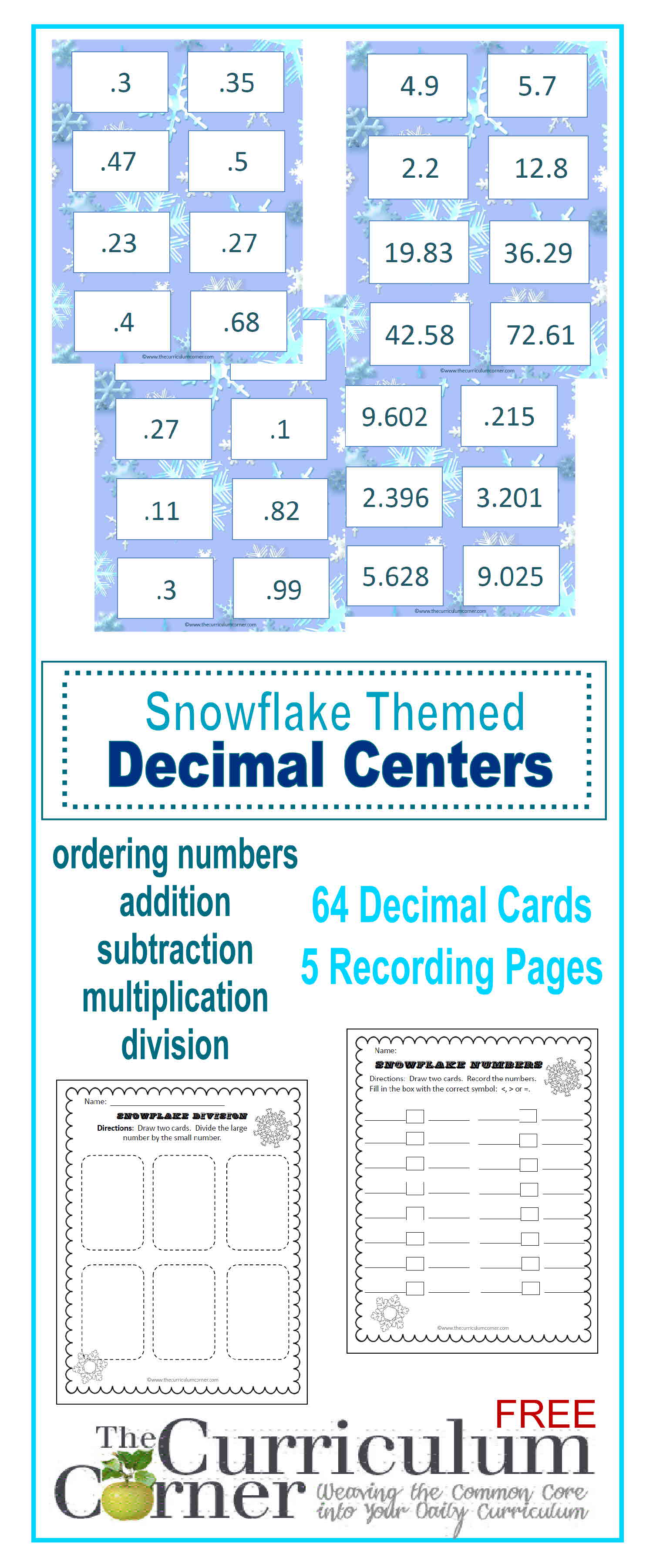 Decimal Centers Snowflake Themed The Curriculum Corner 456
