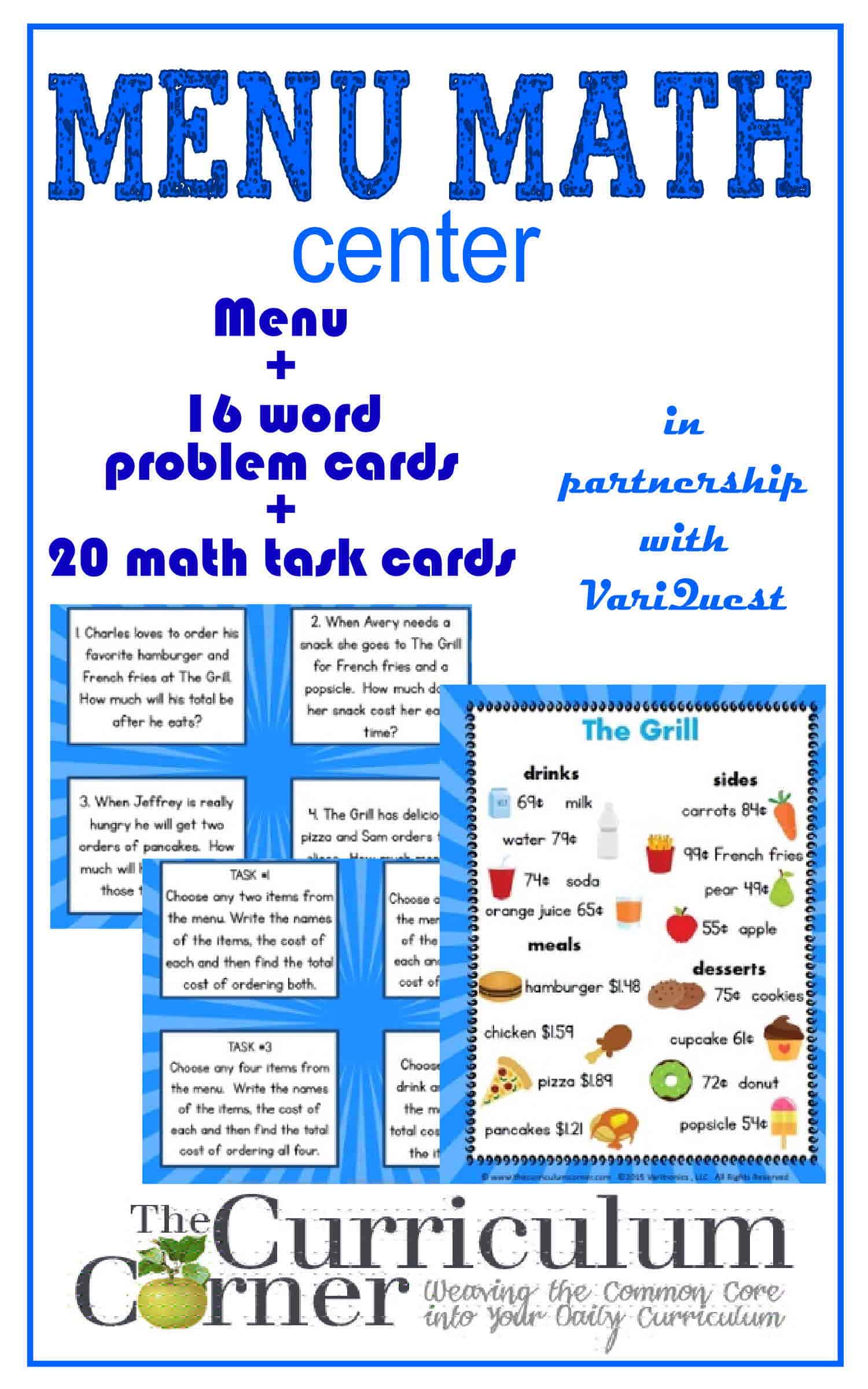 Menu Math For 4th 5th Graders The Curriculum Corner 4 5 6