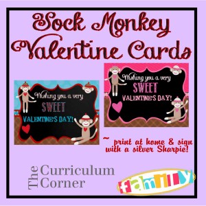 FREE Sock Monkey Printable Valentine's Day Cards by The Curriculum Corner