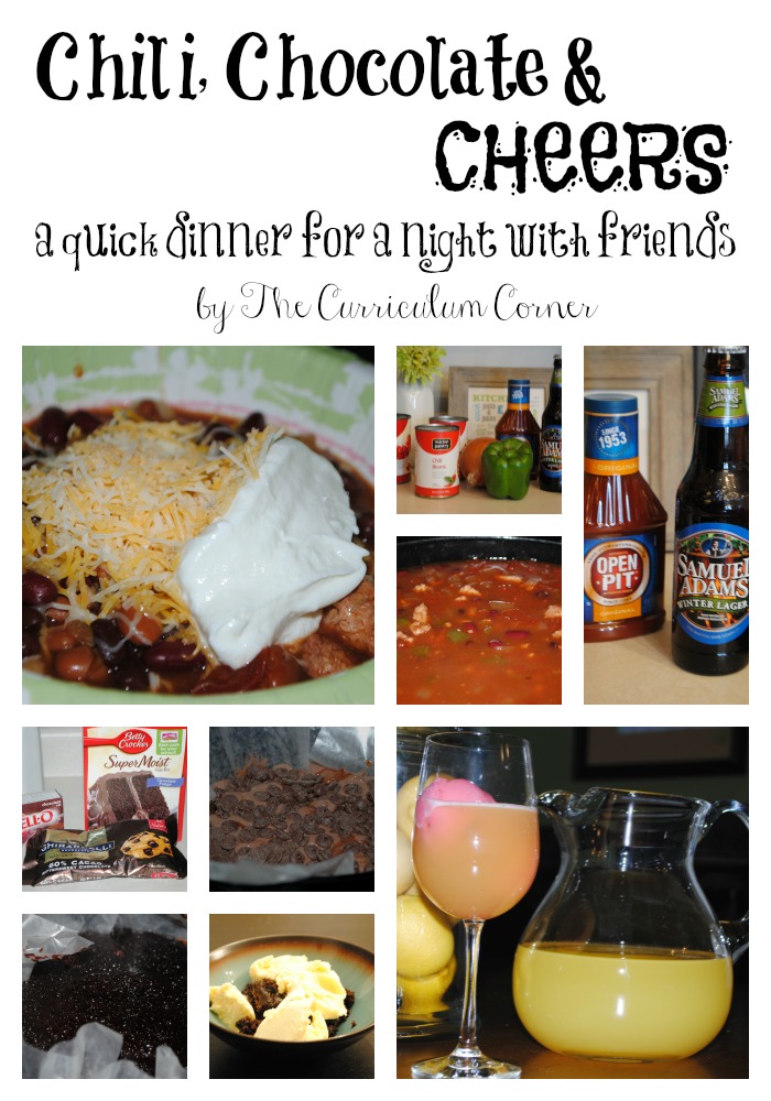 Chili, Chocolate & Cheers an easy entertaining menu for a night with friends by The Curriculum Corner