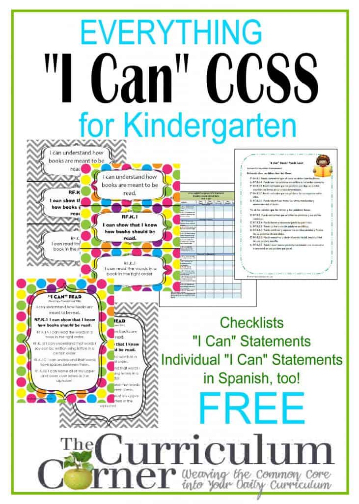 Everything "I Can" Common Core for Kindergarten The Kinder Corner