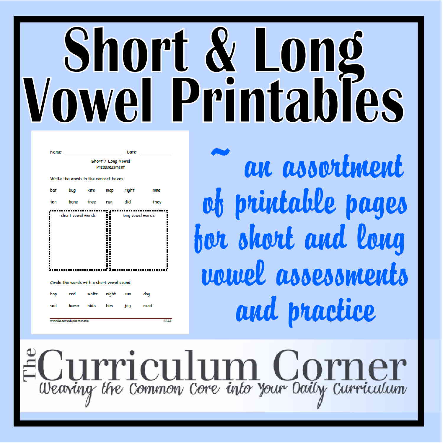 Short And Long Vowel Sound Printables The Curriculum Corner 123
