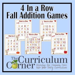 4 In a Row Addition Games for Fall FREE