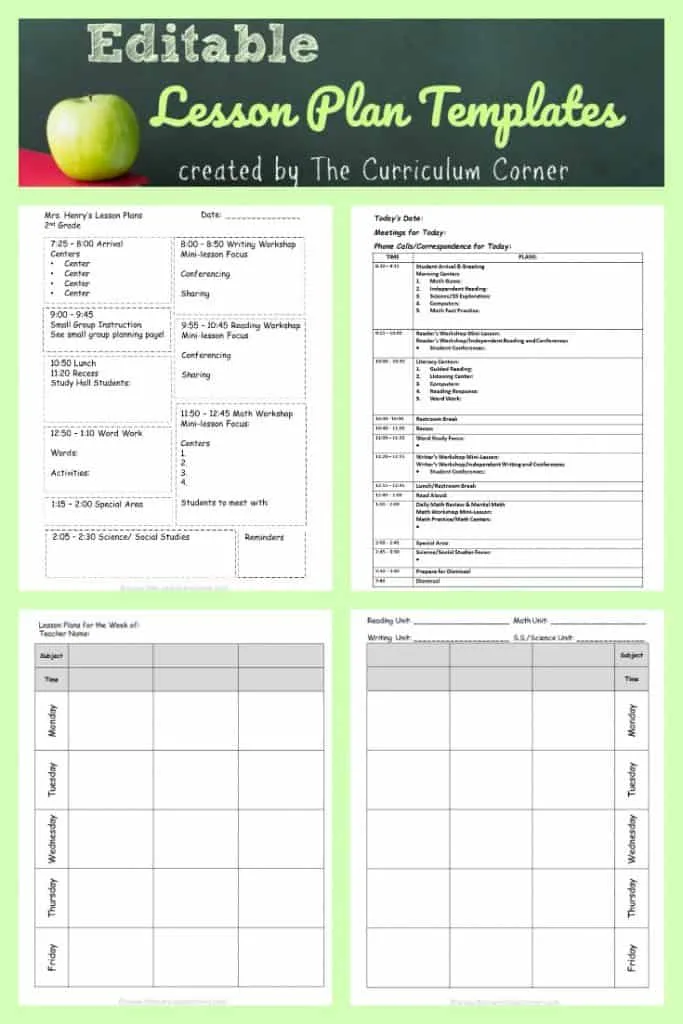 FREE Editable lesson plan templates from The Curriculum Corner