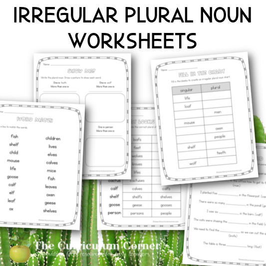 irregular plural noun worksheets the curriculum corner 123