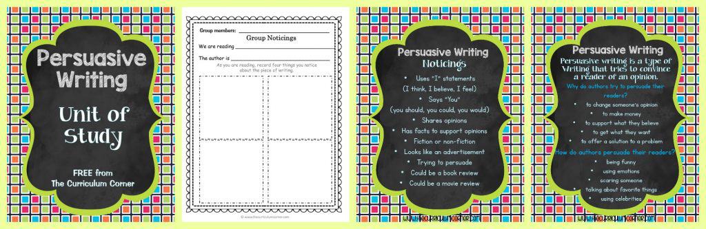 FREE Persuasive Writing Unit of Study from The Curriculum Corner | The Curriculum Corner