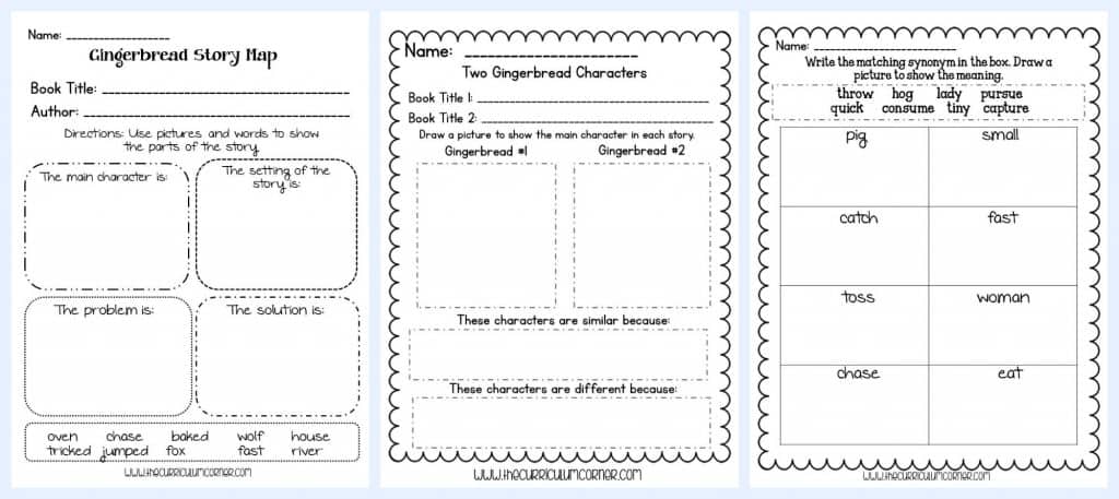 FREEBIE Gingerbread Stories Activities for math and literacy | unit of study from The Curriculum Corner | gingerbread man | fairtytales
