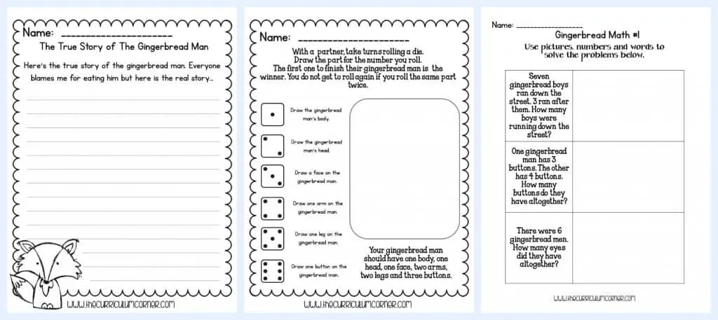 FREE Collection for Gingerbread Stories Activities for math and literacy | unit of study from The Curriculum Corner | gingerbread man | fairtytales
