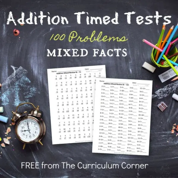 100 mixed addition facts free from The Curriculum Corner