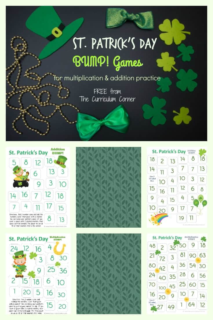 FREE St. Patrick's Day Bump! Game | multiplication facts, addition facts | The Curriculum Corner