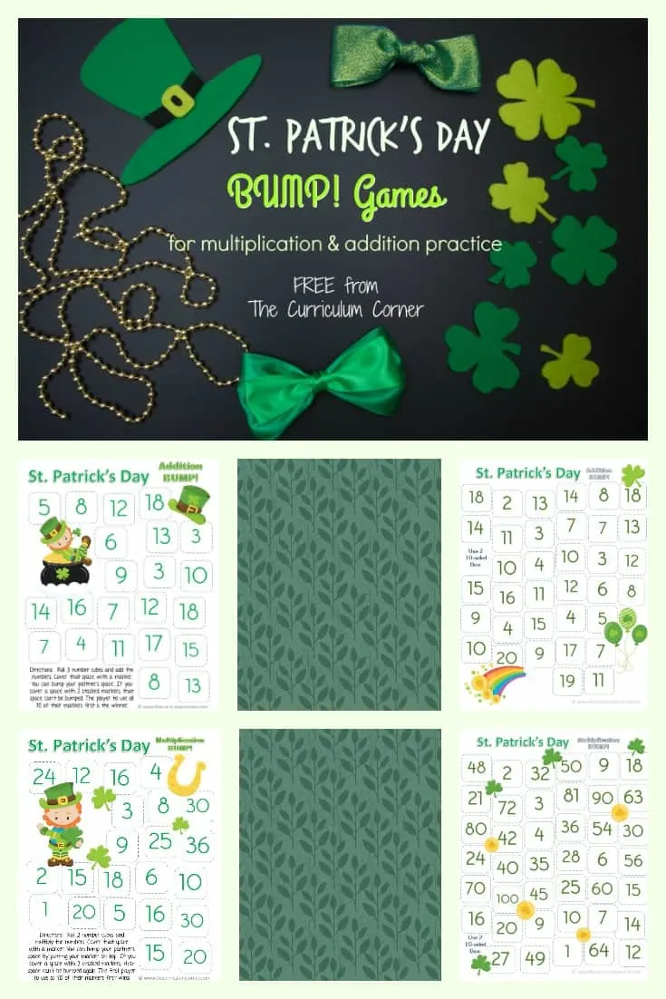 FREE St. Patrick's Day Bump! Game | multiplication facts, addition facts | The Curriculum Corner