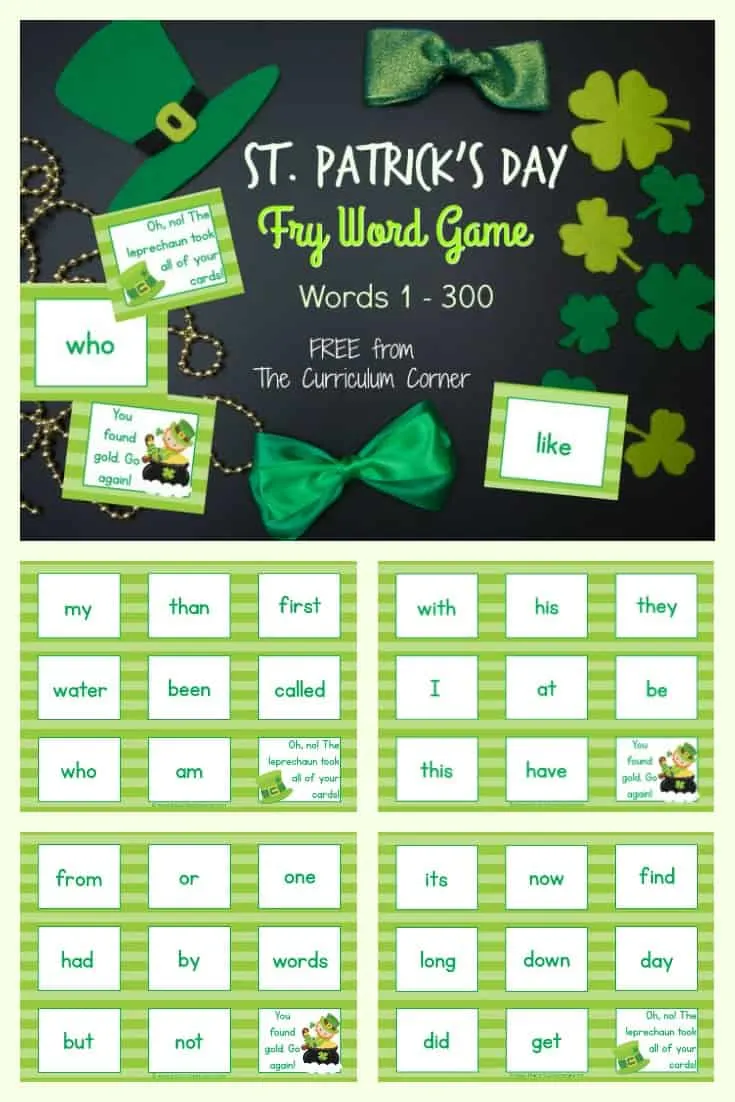 FREE St. Patrick's Day Fry Word Game from The Curriculum Corner