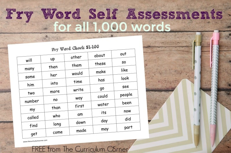 The free Fry Word self assessment pages can be used to help students monitor their Fry Word (sight word) mastery progress.