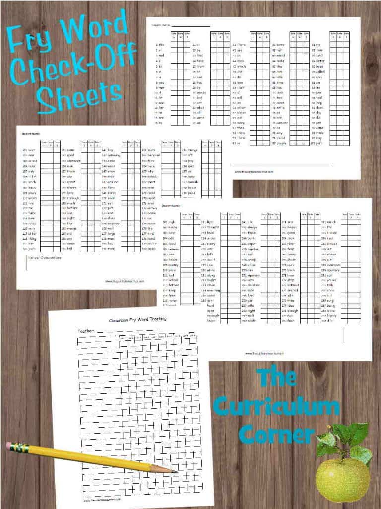 Fry Word Check Off Lists FREE from The Curriculum Corner