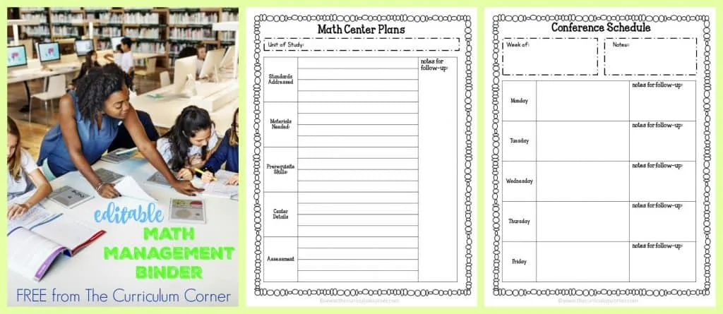 FREE Editable Math Management Binder from The Curriculum Corner | complete binder free