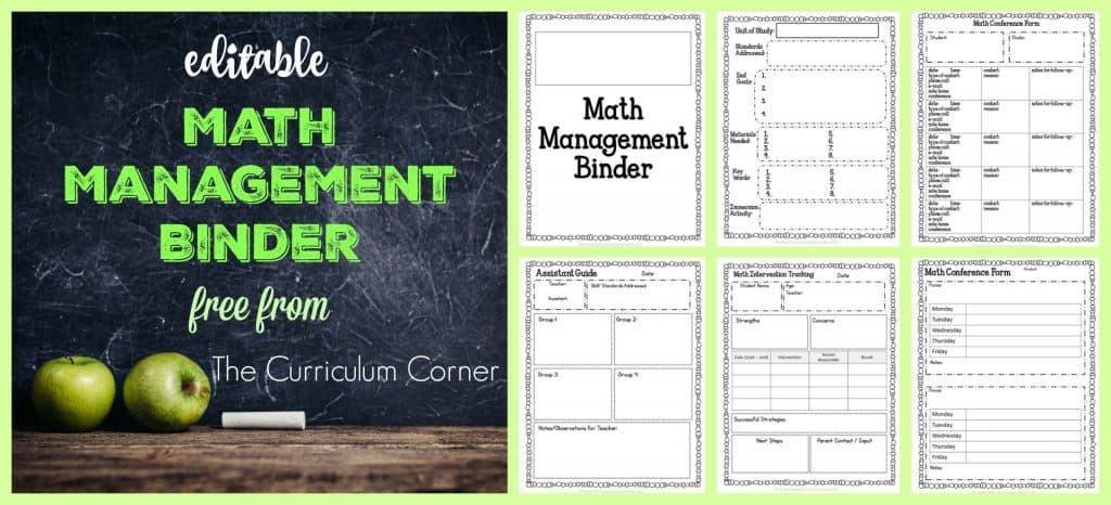 FREE Editable Math Management Binder from The Curriculum Corner