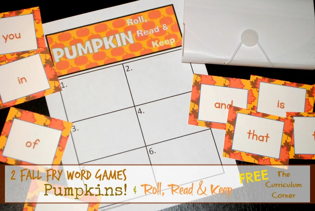 Fall Fry Word Games | Roll, Read & Keep plus Pumpkins Game for the first 300 words FREE from The Curriculum Corner