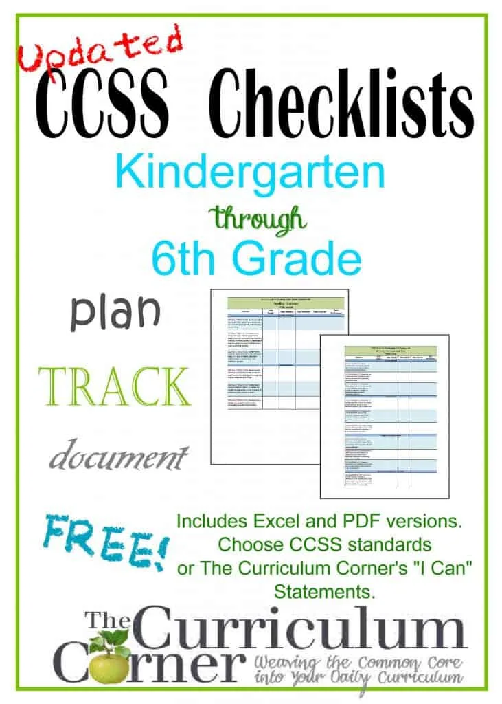 Updated CCSS Checklists and "I Can" Statement Checklists from The Curriculum Corner for kindergarten, 1st grade, 2nd grade, 3rd grade, 4th grade, 5th grade & 6th grade! 