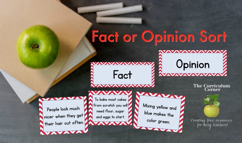 Fact Or Opinion Sorting Cards The Curriculum Corner 123