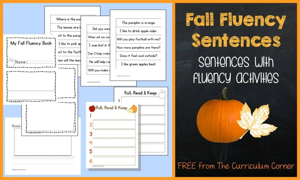 FREEBIE! Fall fluency sentences with activities from The Curriculum Corner | literacy centers | fluency practice