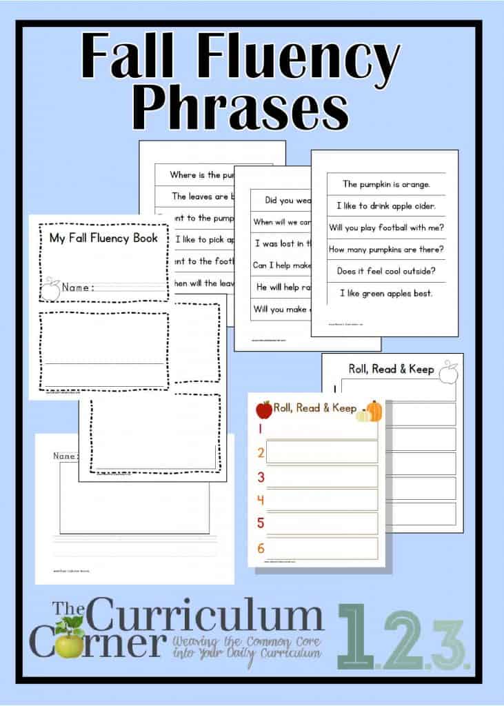 Fall Fluency Phrases free from The Curriculum Corner | Roll Read and Keep Game | Booklet | Visualize