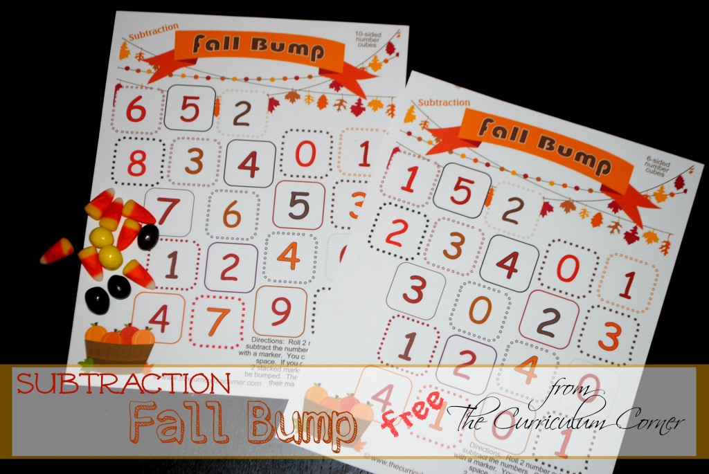 Free Fall Themed Subtraction Bump Games plus links to tons of timed tests FREE from The Curriculum Corner