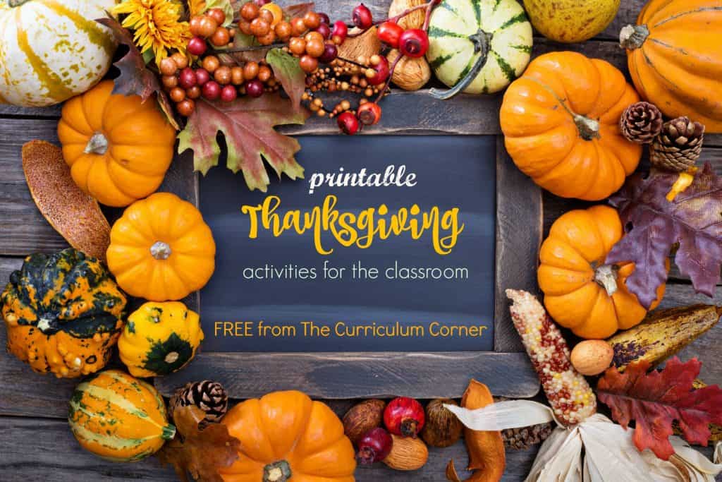 FREE collection of Thanksgiving activities for the classroom FREE from The Curriculum Corner | kindergarten, 1st grade, 2nd grade 