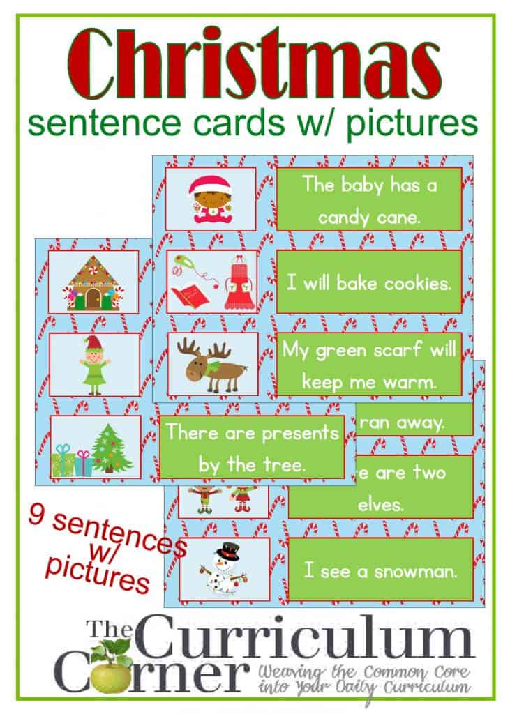 Christmas Sentence Cards with Pictures for Beginning Readers FREE from The Curriculum Corner