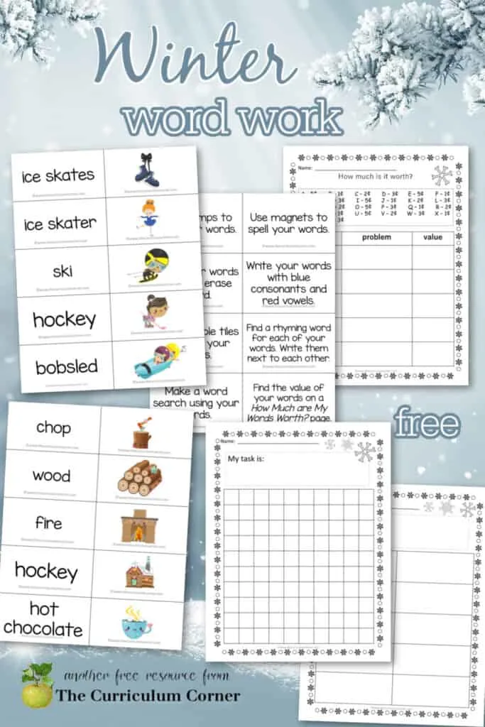 Download this free set of winter word work to help you create literacy centers in your classroom. Free from The Curriculum Corner.