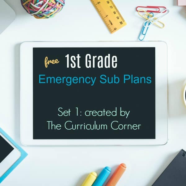 FREE 1st grade emergency sub plans - set 1 of 2