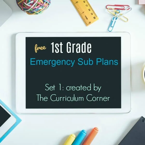 FREE 1st grade emergency sub plans - set 1 of 2