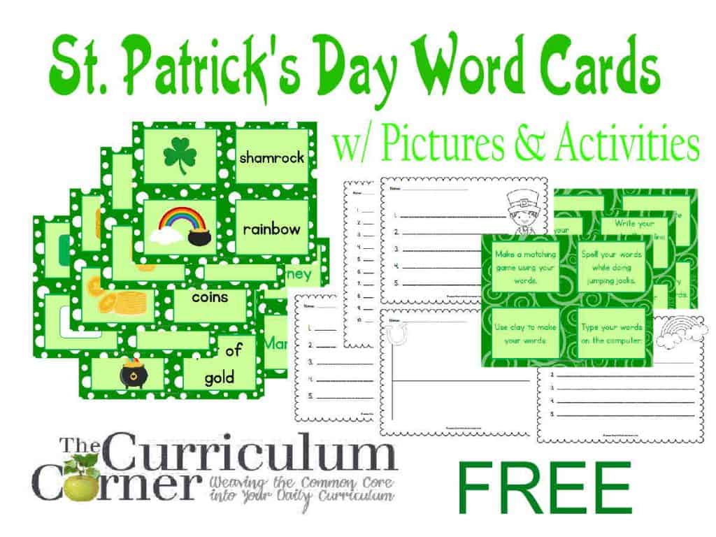 St. Patrick's Day Word Cards w/ Pictures and Activities Includes Recording Pages FREE from The Curriculum Corner | Word Work | Daily 5 | Literacy Centers