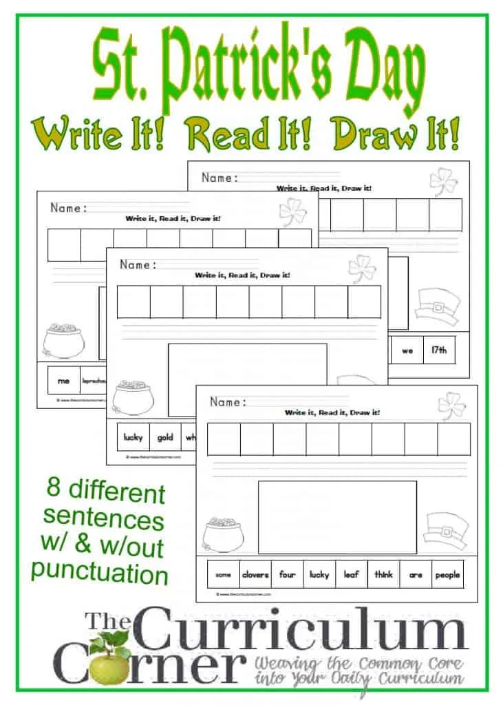 St. Patrick's Day themed Write It, Read it, Draw it Sentence Activity FREE from The Curriculum Corner