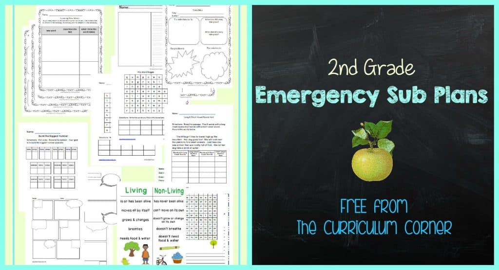 FREE 2nd Grade Emergency Sub Plans FREE from The Curriculum Corner | other grades available!
