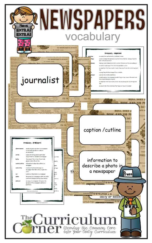 Newspaper Vocabulary Resources free from The Curriculum Corner