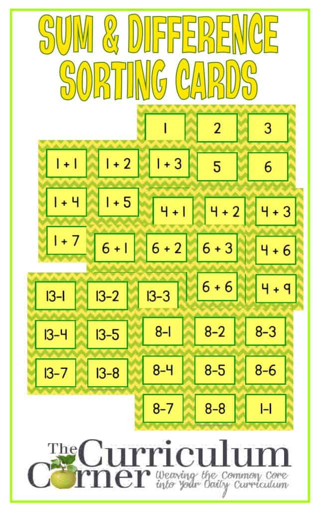 Sum & Difference Sorting Cards FREE from The Curriculum Corner