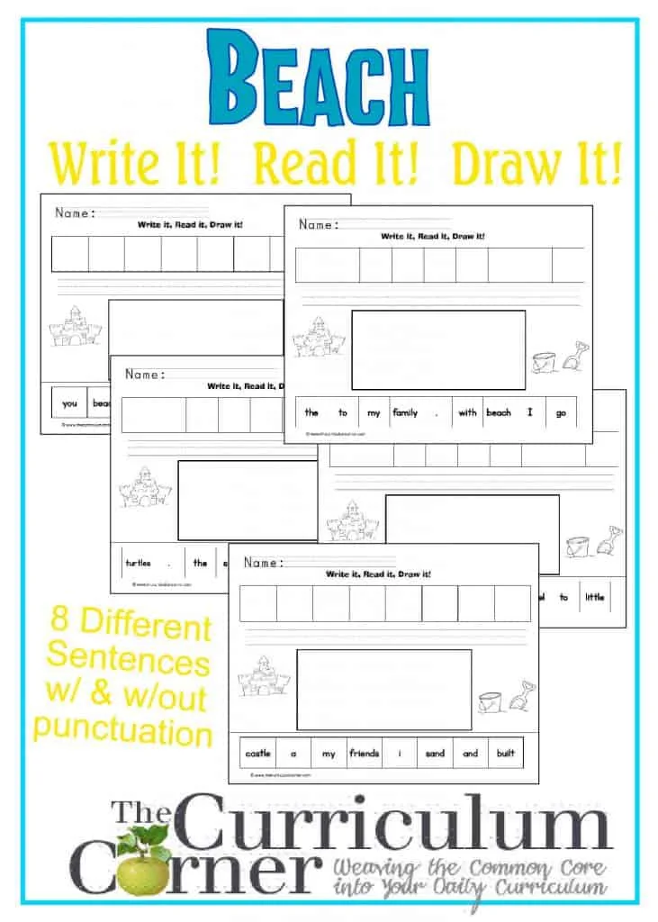 Beach Themed Write It Read It Draw It Sentences from The Curriculum Corner | great for a literacy center! FREE